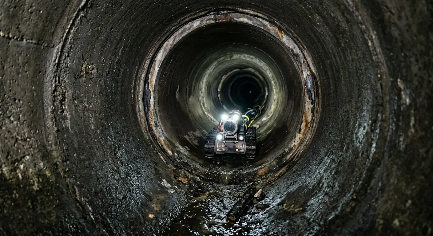 Robotic sewer camera inspecting pipe interior for Drain Snake Service in Troy